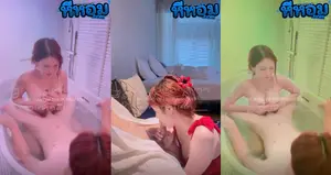 คลิปหลุด Pimnalin น้องเมจิก สาวสวยน่ารักสักลายนั่งเล่นควยแฟนหนุ่มในอ่างทั้งดูดนม-300x450